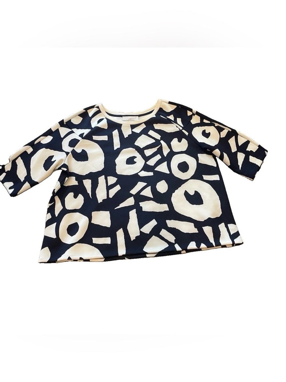 Ann Taylor LOFT XL Navy & White Abstract Geometric Print Top